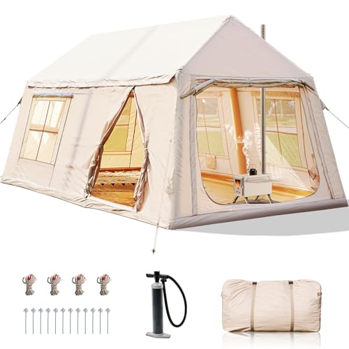 Inflatable Tent with Hand Pump and Stove Jack, Waterproof Oxford, 4-6 Person T361