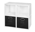 White Wood Grain 4 Cube Storage Set with 2 Canvas Bins F505