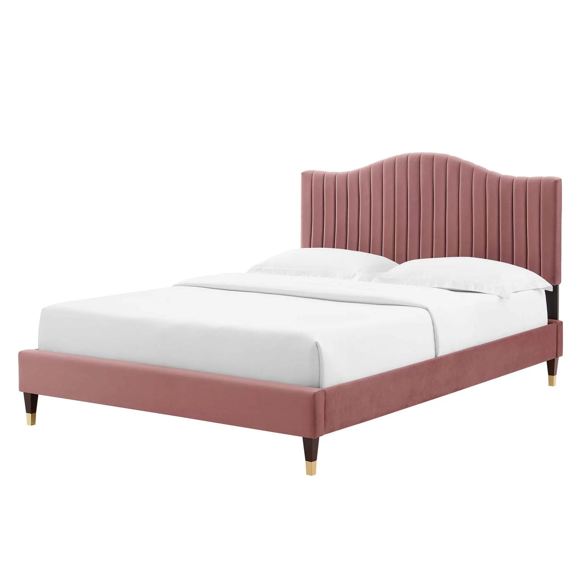 King Size Pink Velvet Tufted Platform Bed Frame A355