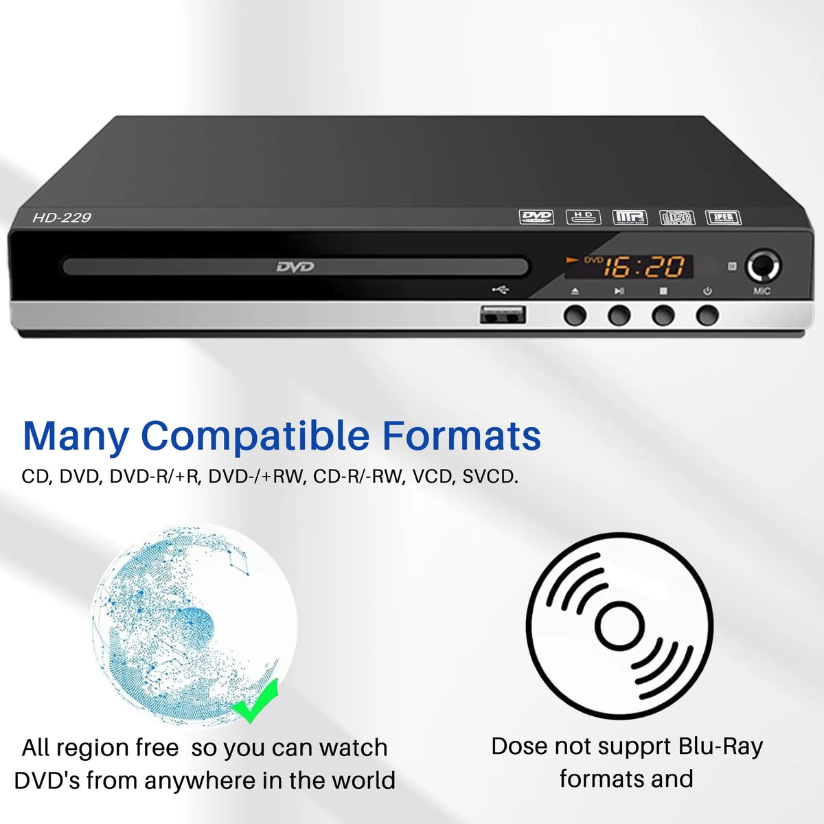 DVD Player with Remote 1080P CD Player W668685