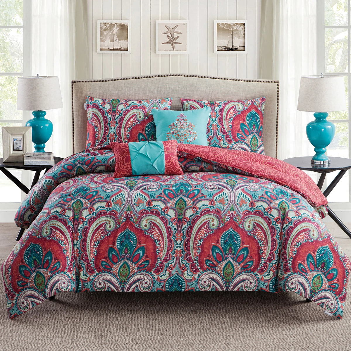 Navy Pintuck Comforter Set Queen I1212