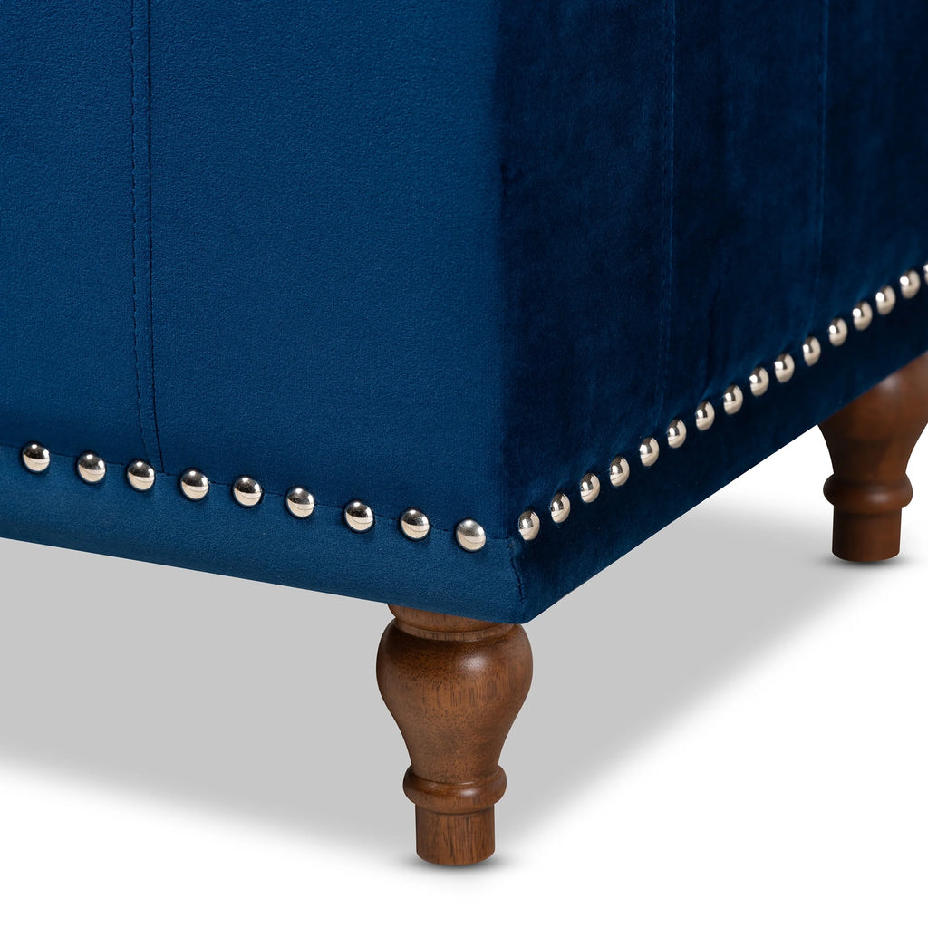 Navy Blue Velvet Button-Tufted Storage Ottoman Bench Y35639