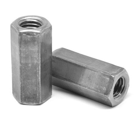1/4 inch-20 x W7/16 inch x L1 3/4 inch Coarse Thread Hex Rod Coupling Nut Low Carbon Steel Plain Finish Pk 500 Q35762