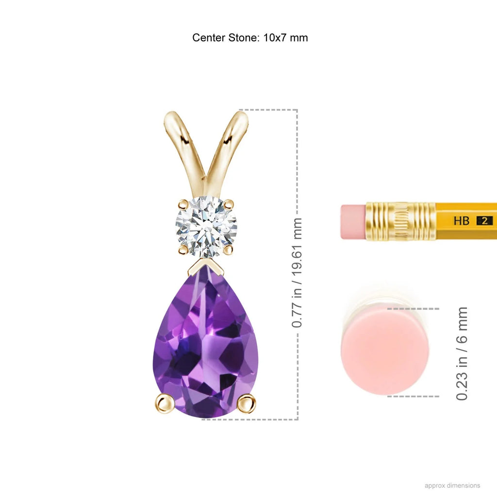 Natural 10x7mm Amethyst Teardrop Pendant Necklace in 14K Yellow Gold K4269