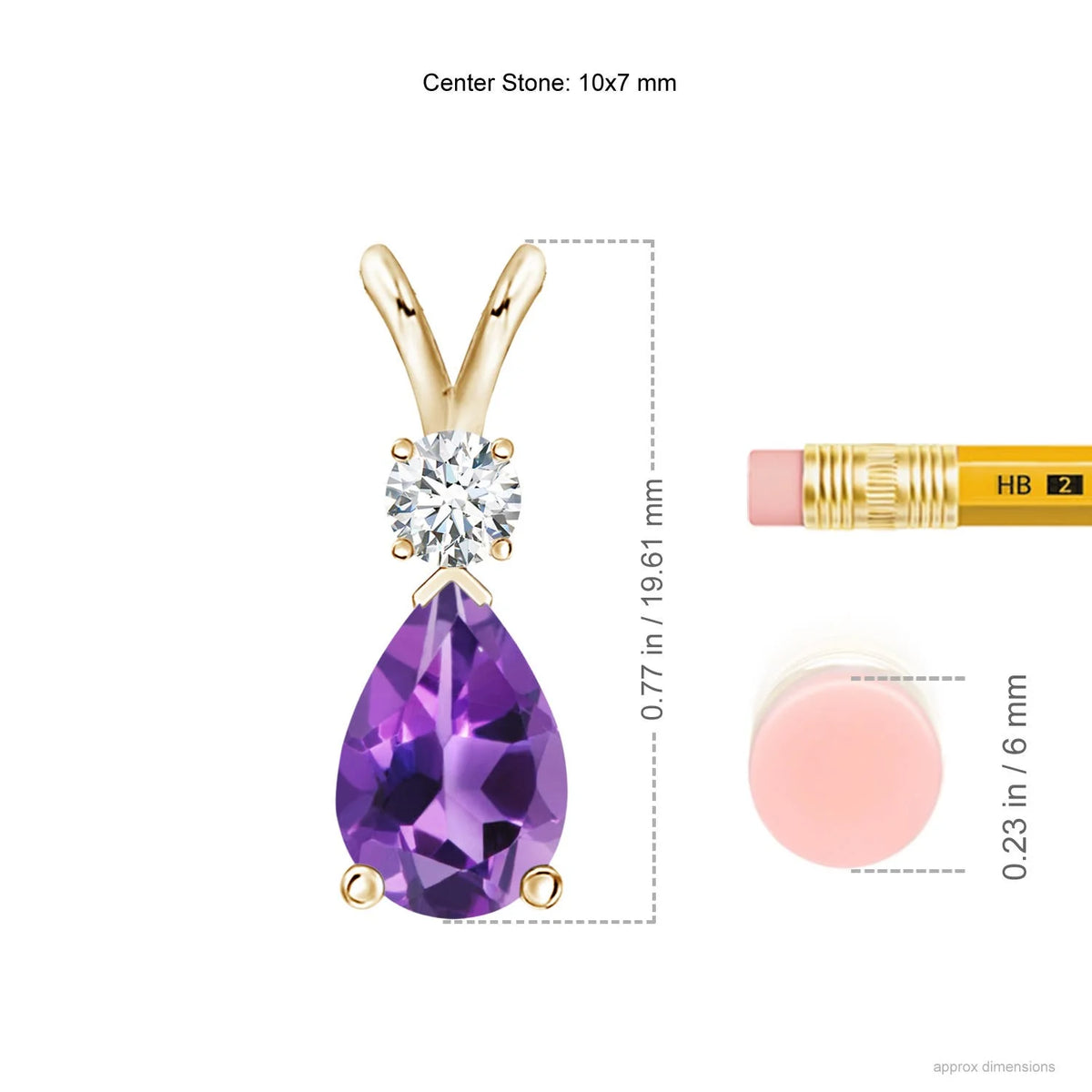 Natural 10x7mm Amethyst Teardrop Pendant Necklace in 14K Yellow Gold K4269