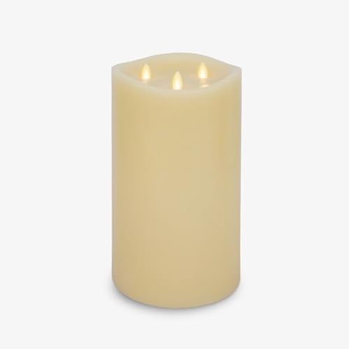 Tri-Flame Grand Flameless Candle 5.8" x 5.7" Moving Flame LED Candle Melted Top Unscented Real Wax Ivory J707103