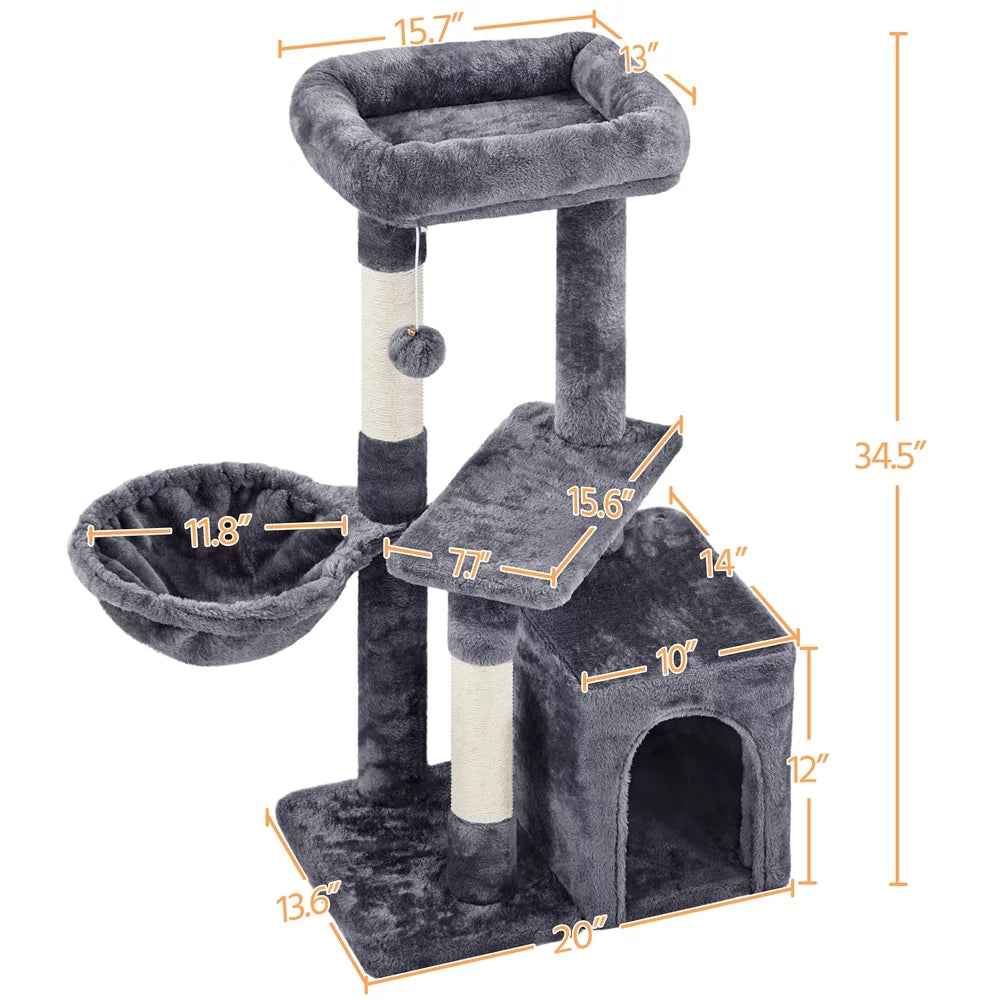 Dark Gray Cat Tree Tower with Condo and Perches O25995