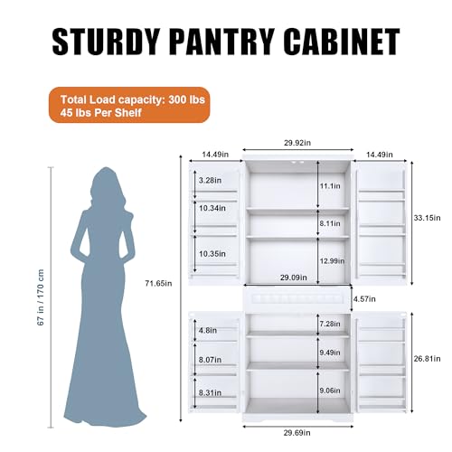Pantry Cabinet with Drawer, 2 Cabinets and 6 Door Shelves, Adjustable Shelves, 71.65" R53194