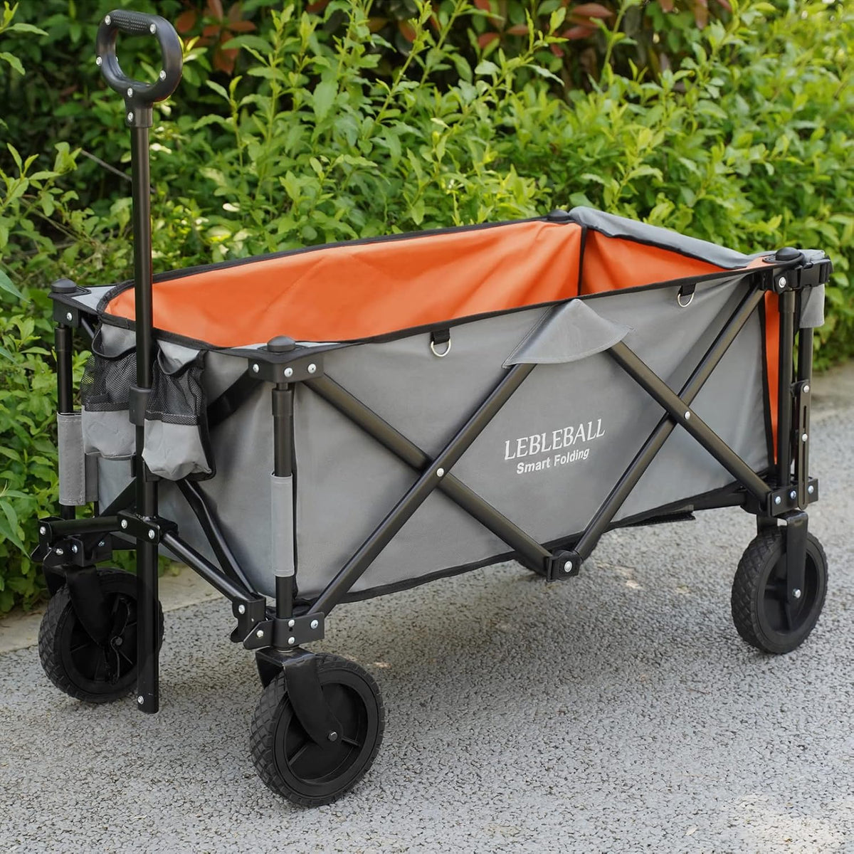 Folding Wagon Cart with Storage Bags and Wheels, Navy Blue X325