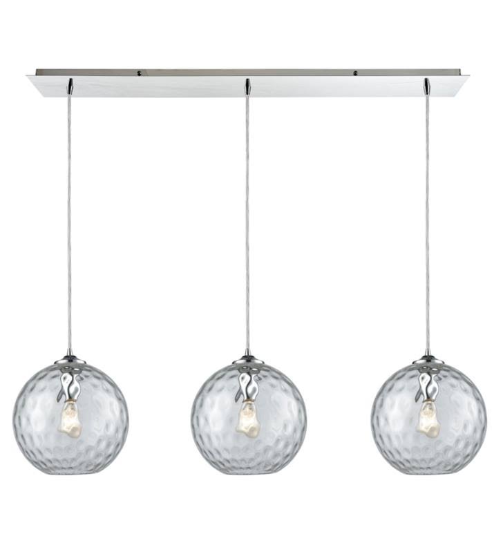 Polished Chrome 3 Light Linear Pan Fixture with Mercury Hammered Glass F640315