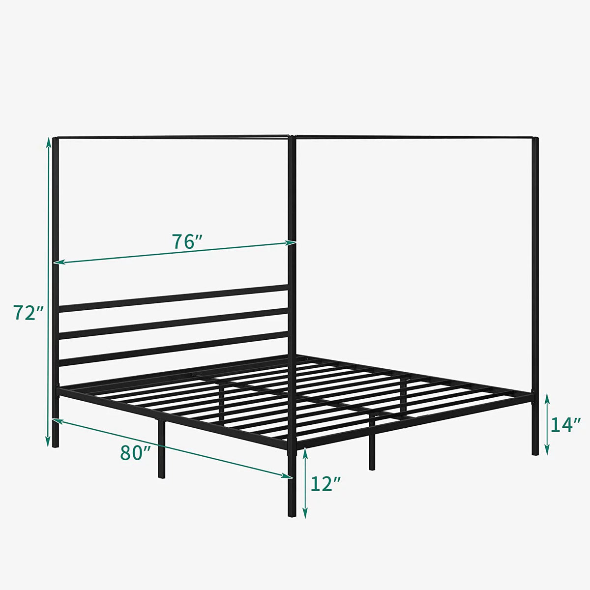 Queen Size Black Metal Canopy Bed Frame with Headboard X30077