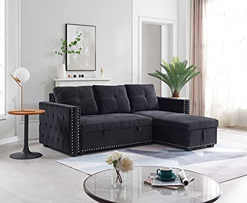 Black Sectional Sofa with Storage Chaise R791637