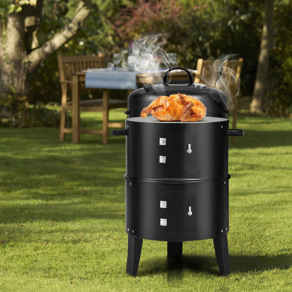 3-in-1 Vertical Charcoal Smoker Grill with 2 Layer O541