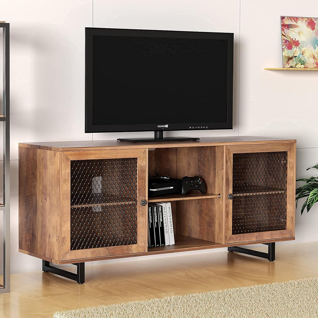 Rustic Brown & Black TV Cabinet with Mesh Doors W600391