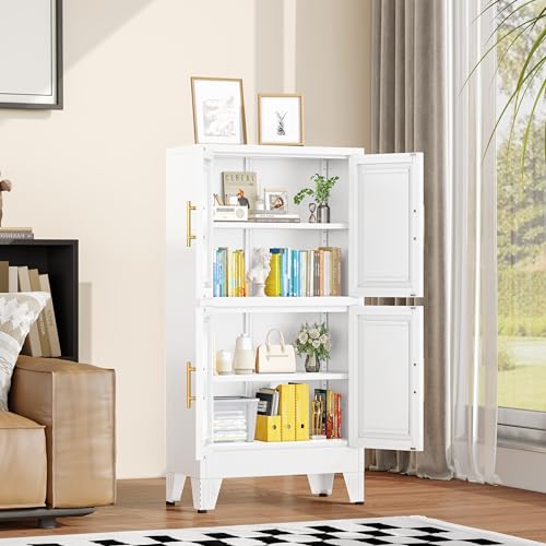 75.2" Tall Black Metal Pantry Cabinet with 4 Door and 4 Adjustable Shelves K332602