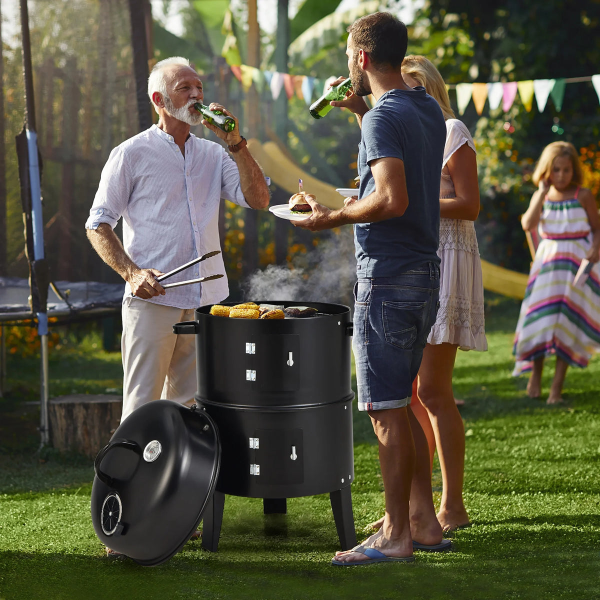 3-in-1 Vertical Charcoal Smoker Grill with 2 Layer O541