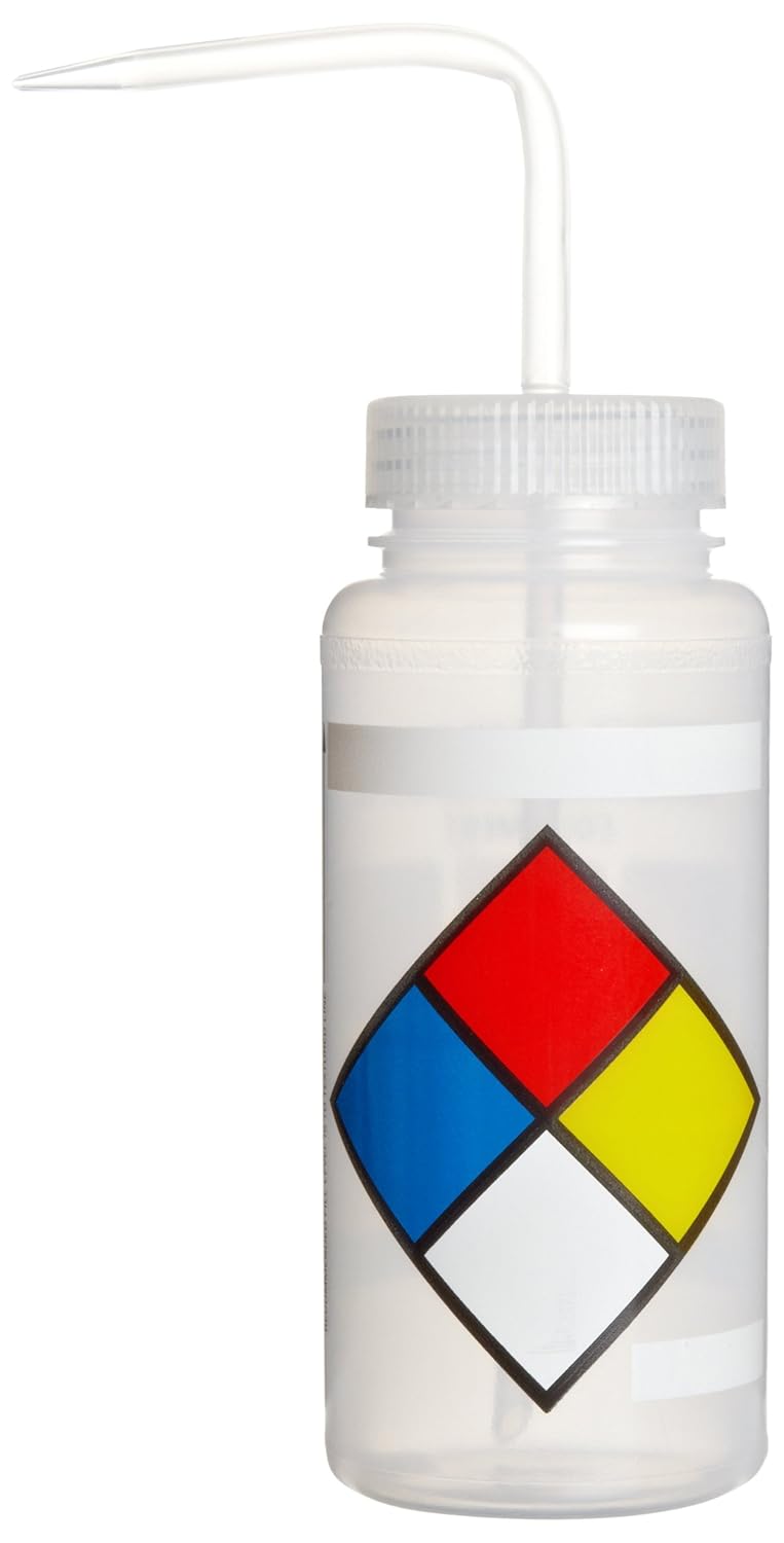 4-Color Acetone Wide-Mouth Wash Bottles; 1000ml (32oz), Polyethylene w/Red Polypropylene Cap (Pack of 4) X969527