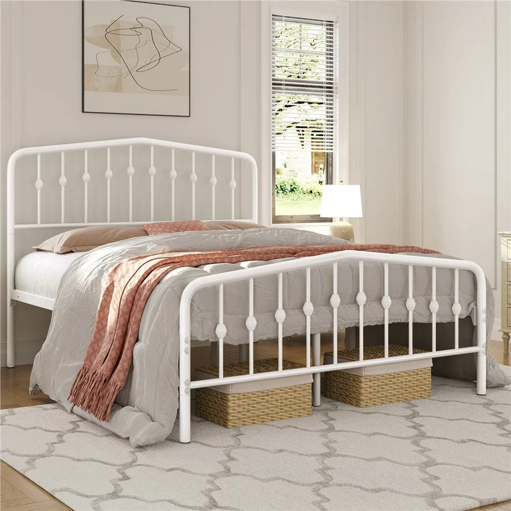 Queen Black Metal Platform Bed Frame with Arched Headboard P25828