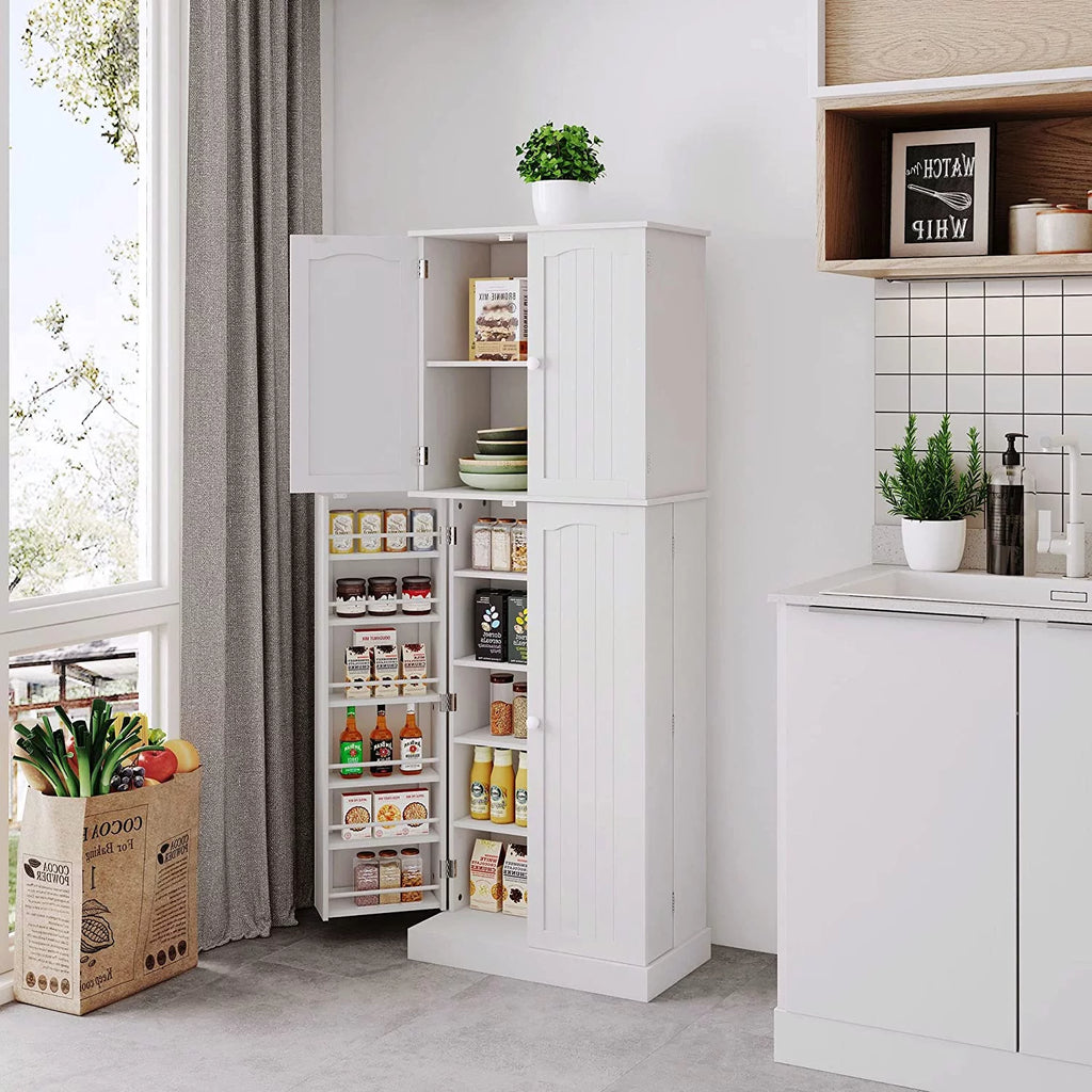 White Tall Kitchen Pantry Storage Cabinet with Doors and Shelves R793