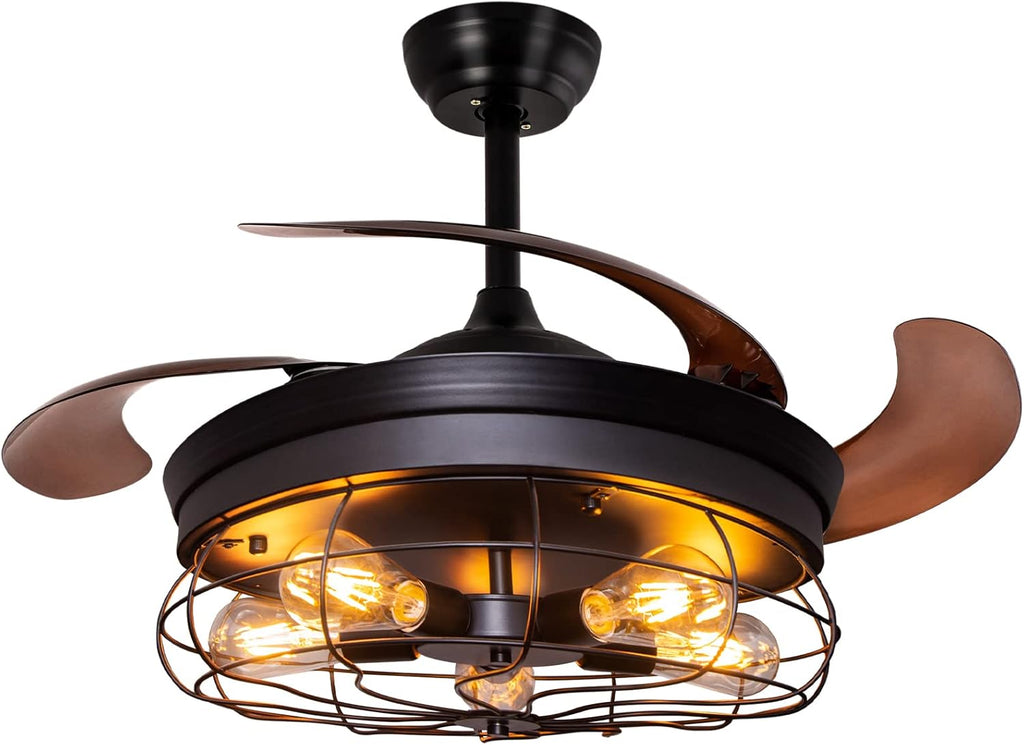 42'' Black Caged Ceiling Fan with Lights P740