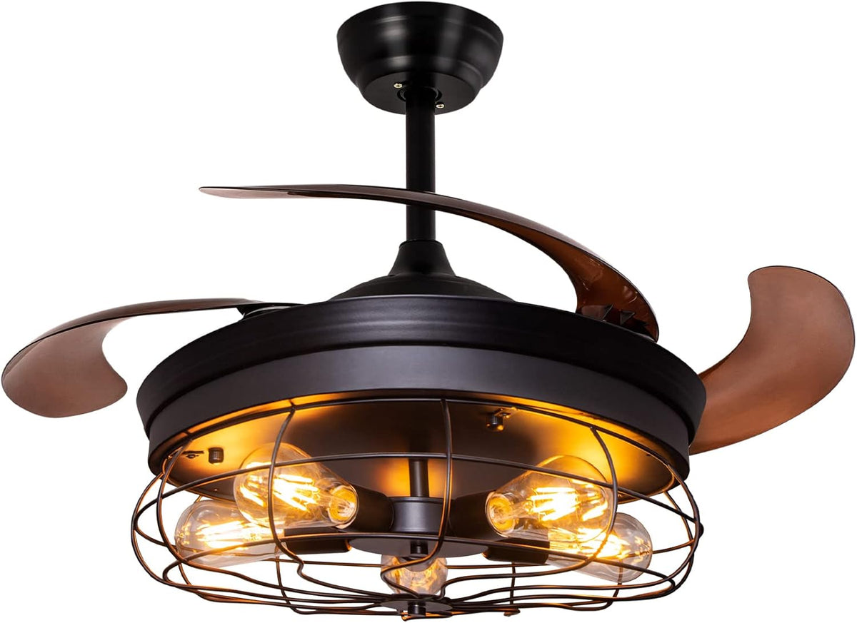 42'' Black Caged Ceiling Fan with Lights P740