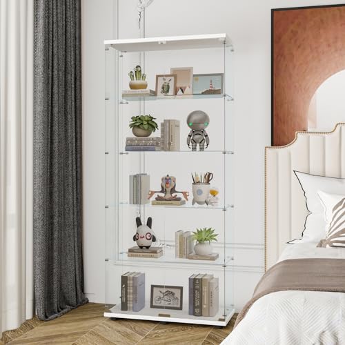 4-Tier Glass Display Cabinet with Locks, White K370114