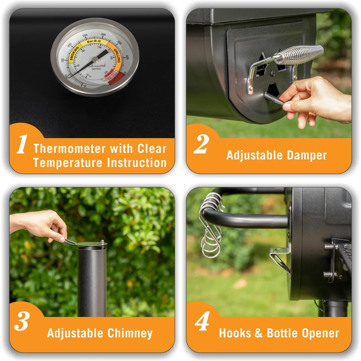 Charcoal Grill with Offset Smoker 941 sq.in. Extra Large BBQ Grill Black Z7099