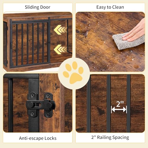 78 Inch Extra Large Double Dog Crate Furniture with Divider, Rustic Brown X381