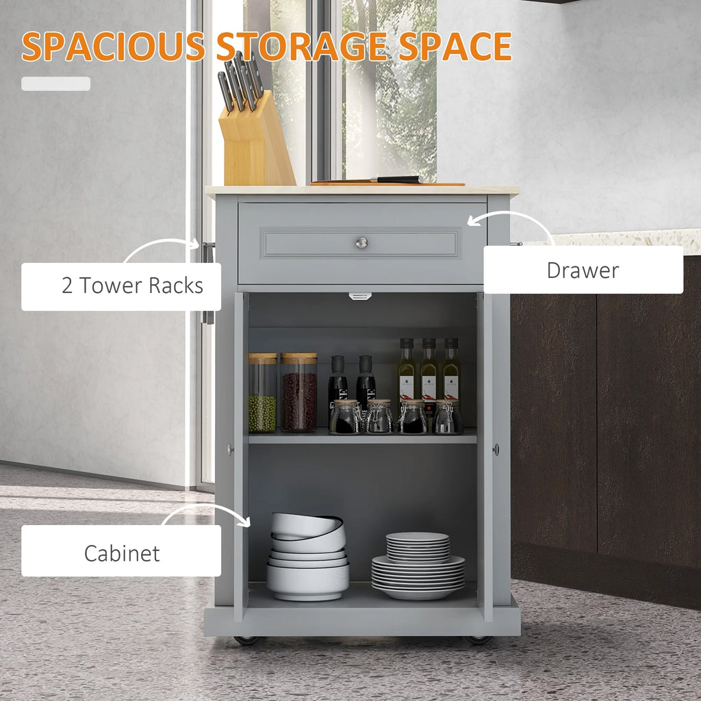 Rolling Kitchen Island Cart with Drawer and Adjustable Shelf C2054