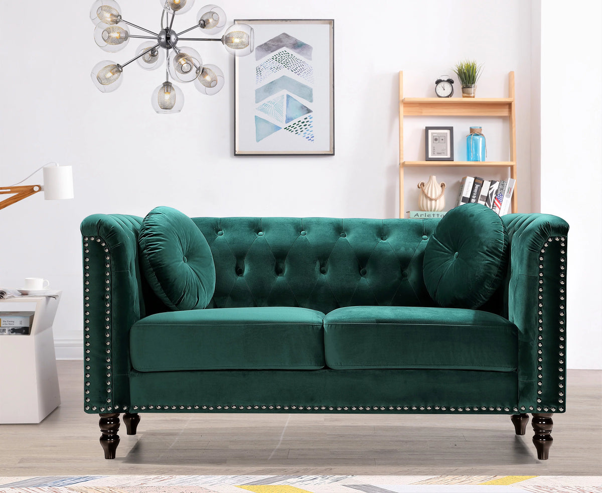 Green Velvet Rolled Arm Loveseat K3163