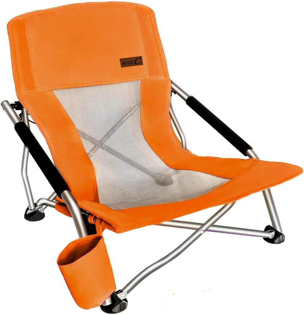 Low Beach Camping Folding Chair with Cup Holder & Carry Bag (2 Pack of Blue) C617429