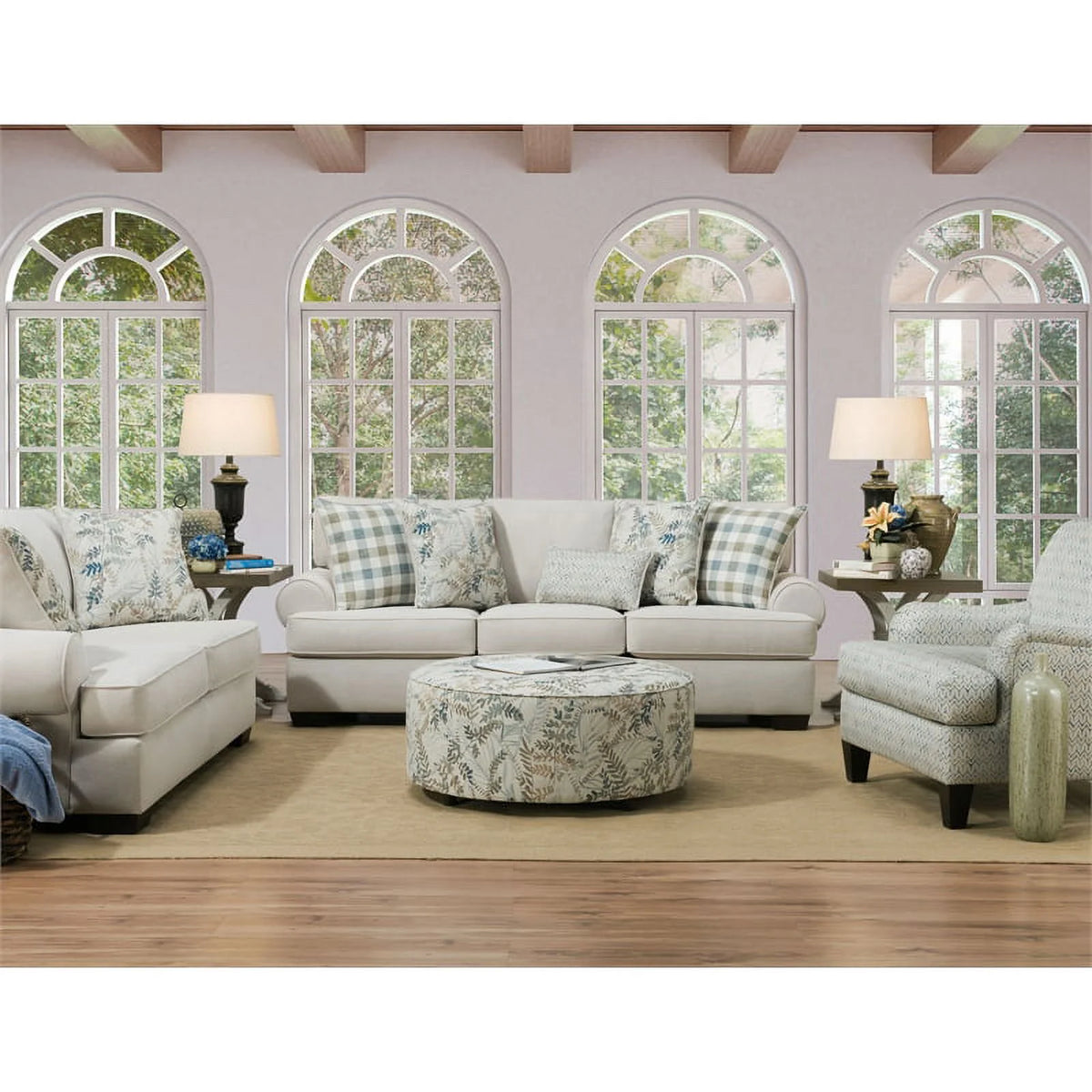 Cream Fabric Arm Sofa with Pillows S6331