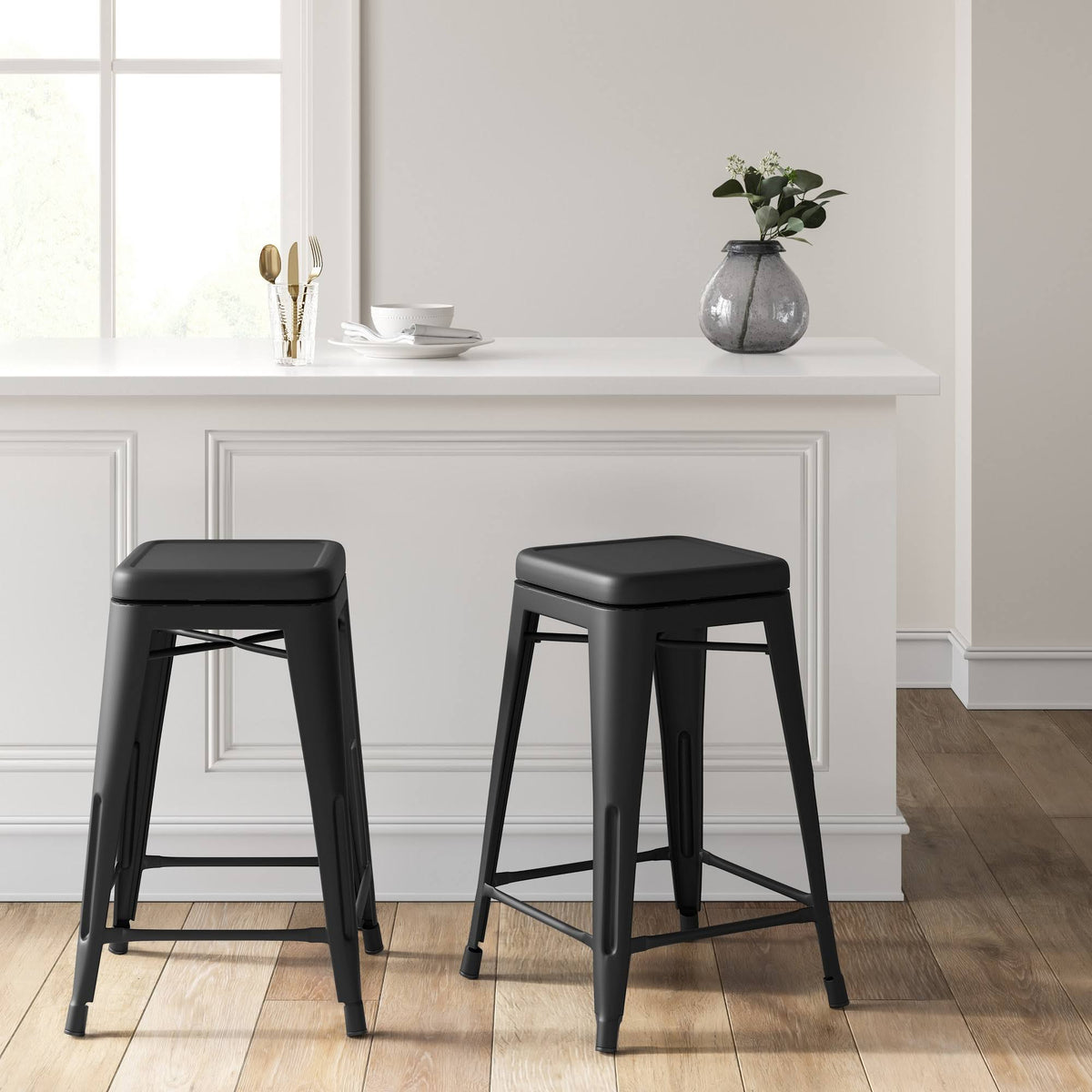 Black Metal Swivel Counter Stool Set of 2 B7639
