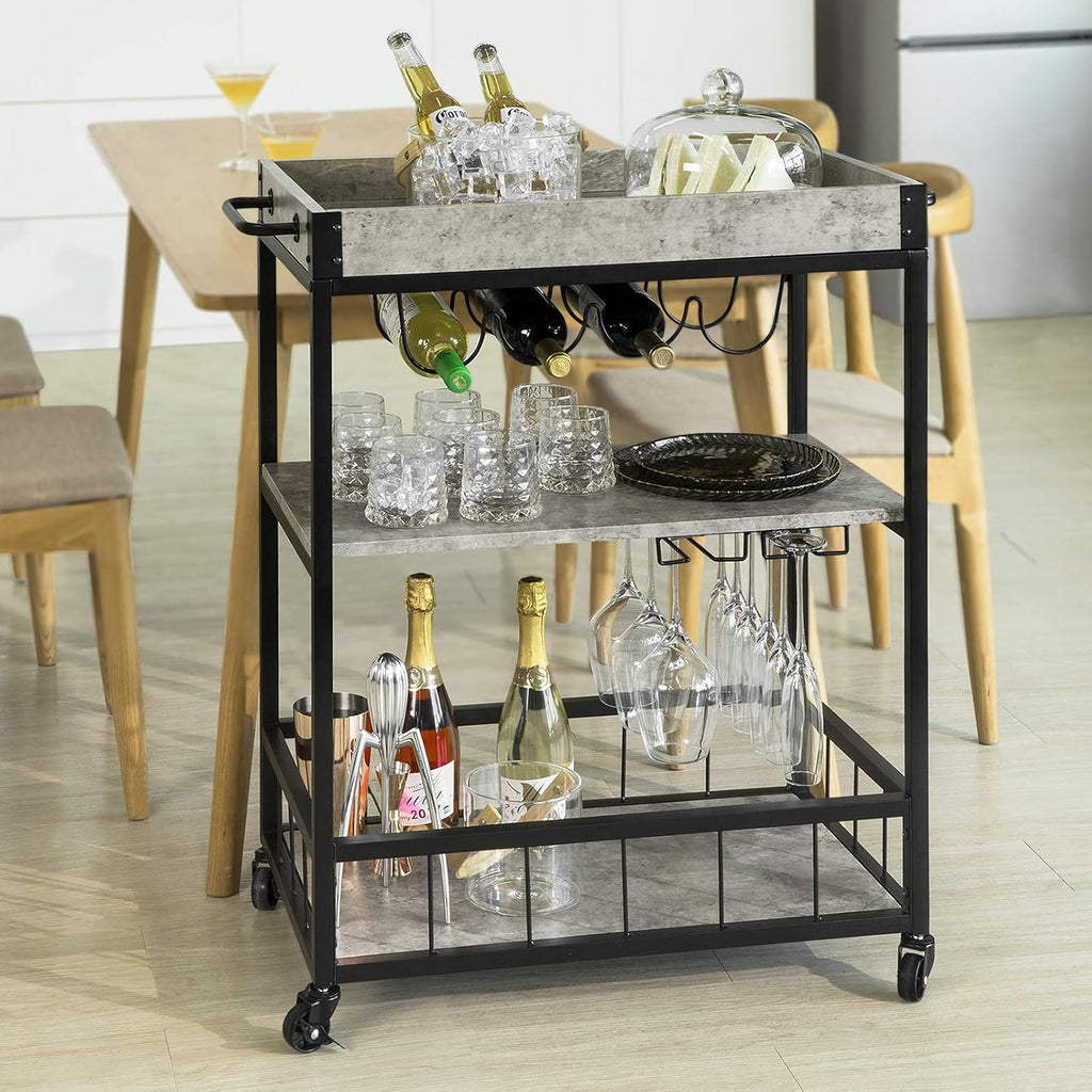 Rustic Mobile Wood Metal Serving Cart C946945