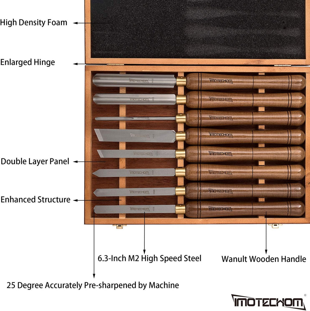 8-Pieces HSS Wood Turning Tools Lathe Chisel Set with Walnut Handle G108