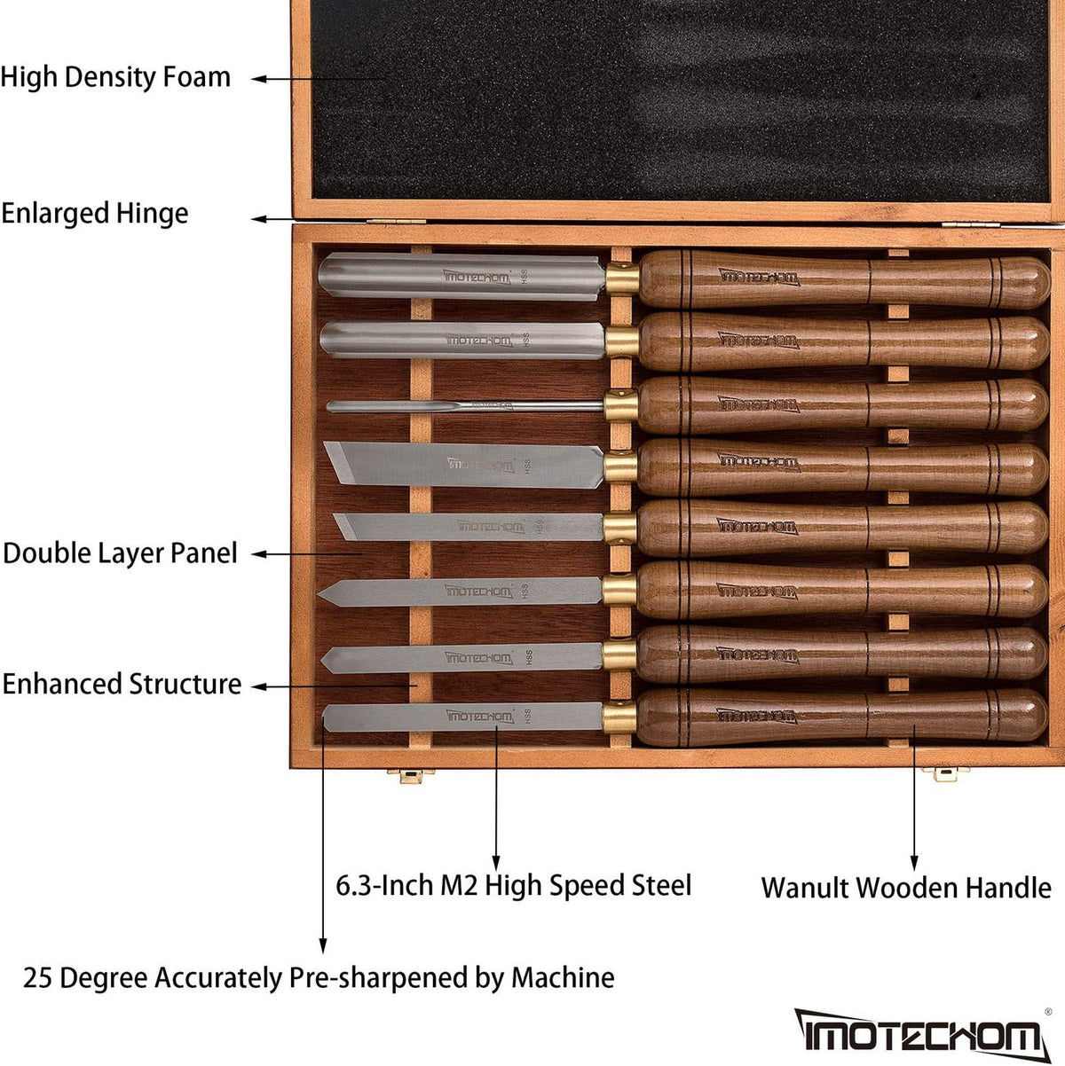 8-Pieces HSS Wood Turning Tools Lathe Chisel Set with Walnut Handle G108
