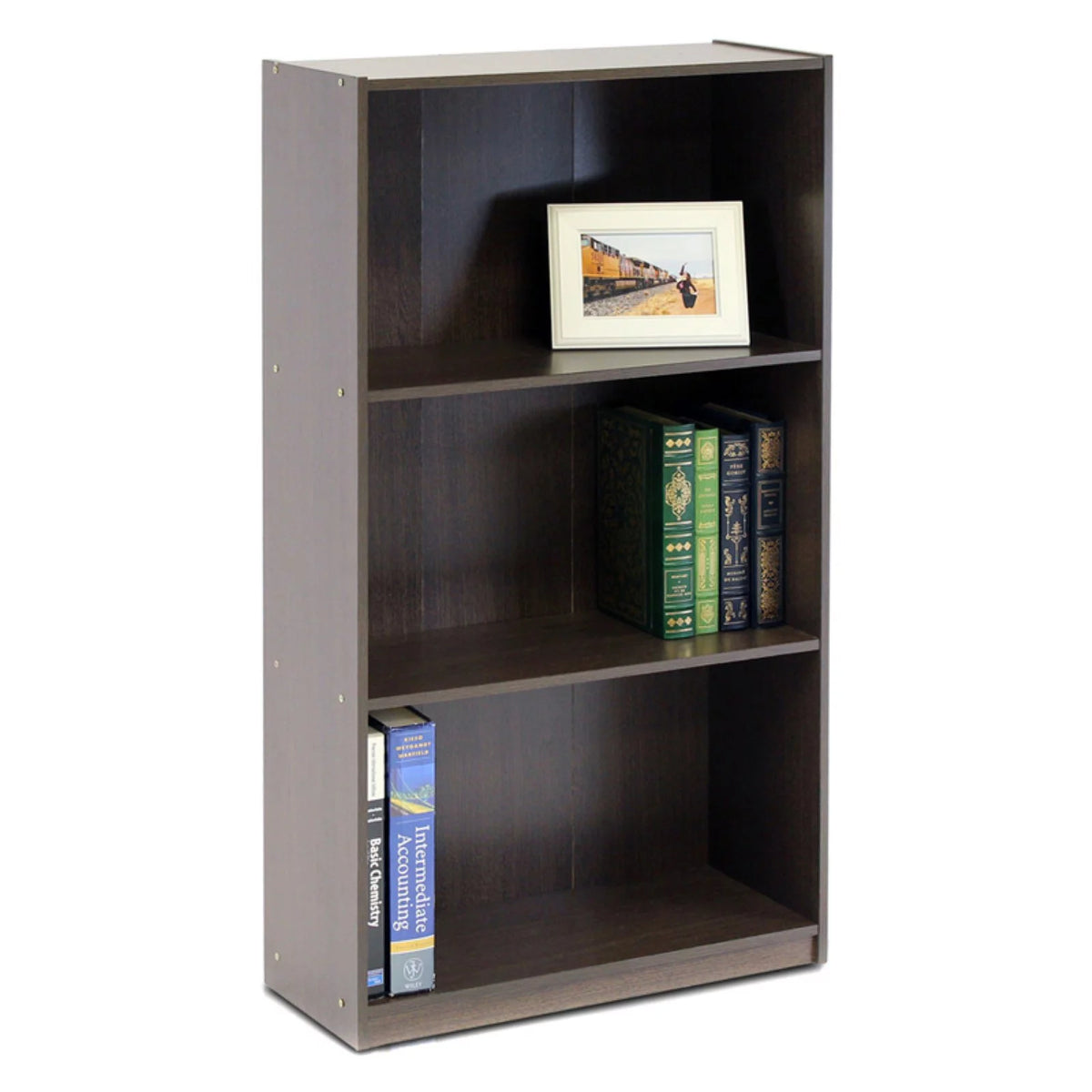 3-Tier Espresso Bookcase Storage Shelves J47228