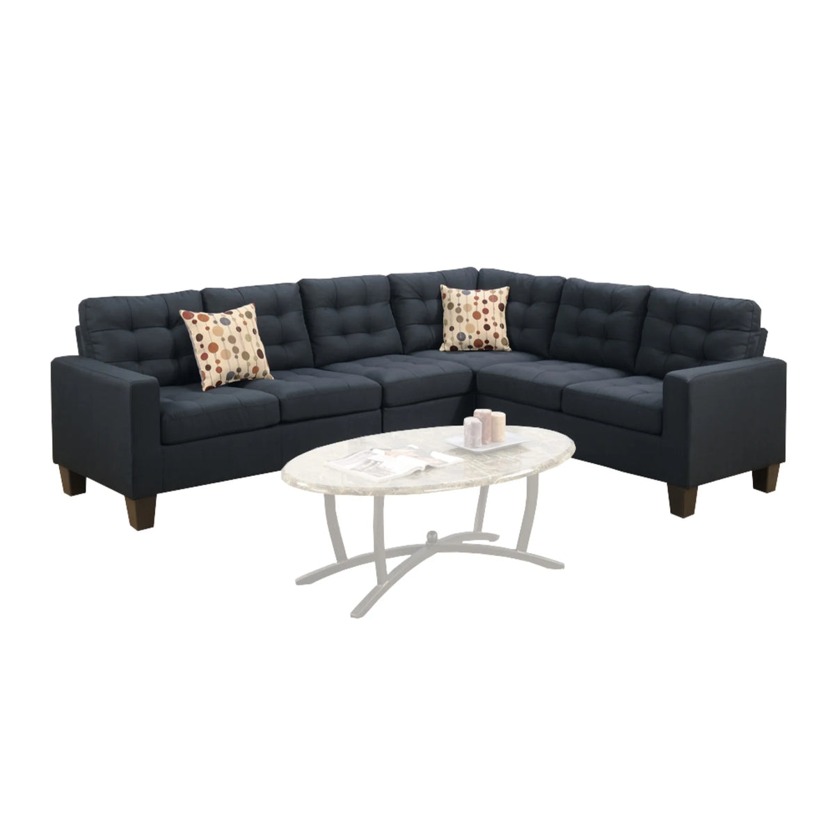 Black 4 Pieces Polyfiber Fabric Sectional With 2 Pillows D34817