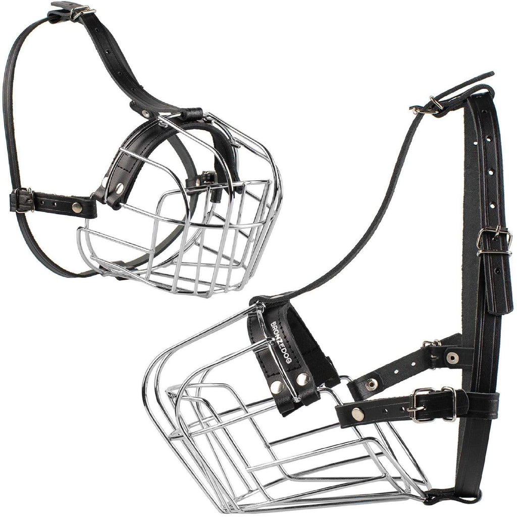 Dog Muzzle Wire Basket Adjustable Leather Straps F7073