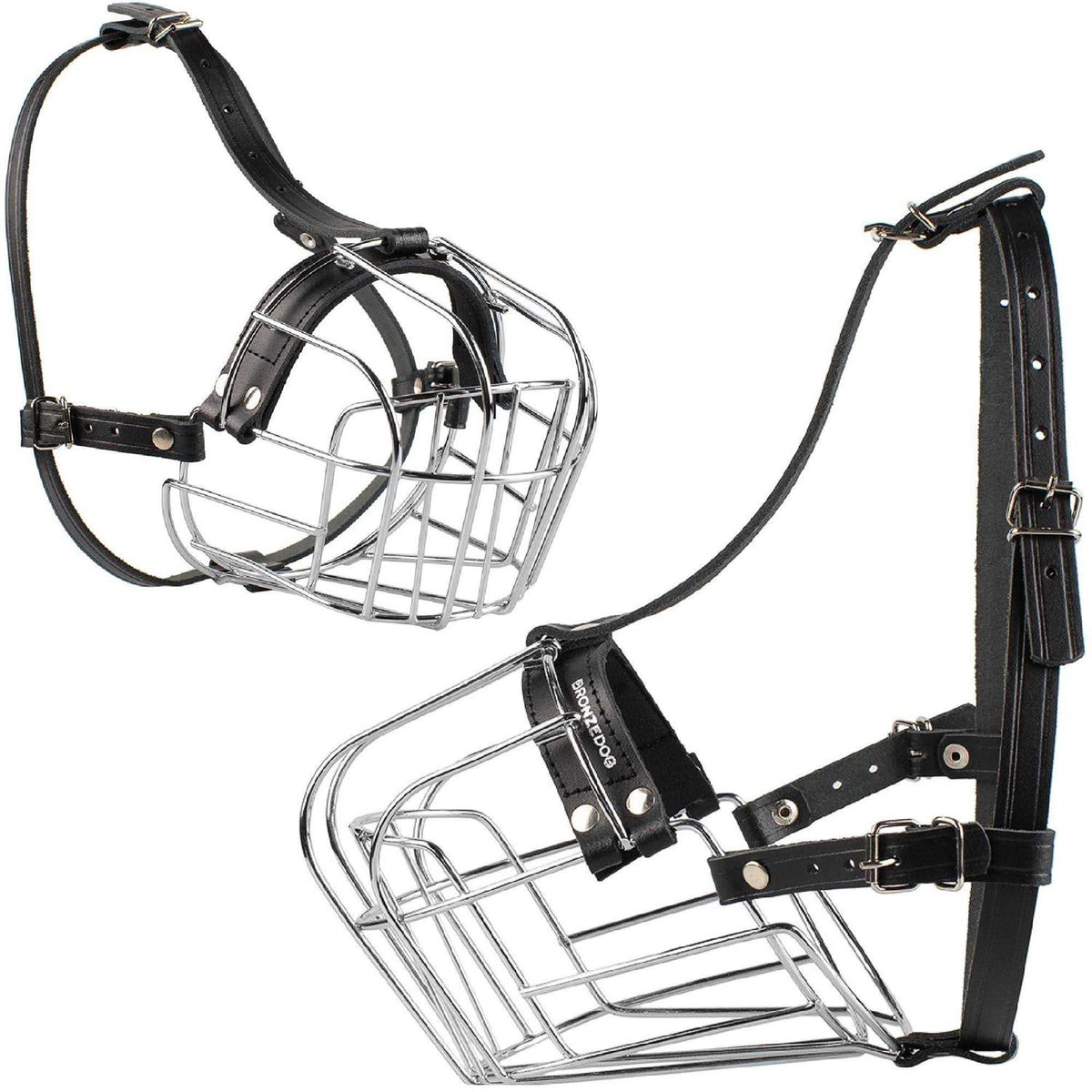 Dog Muzzle Wire Basket Adjustable Leather Straps F7073