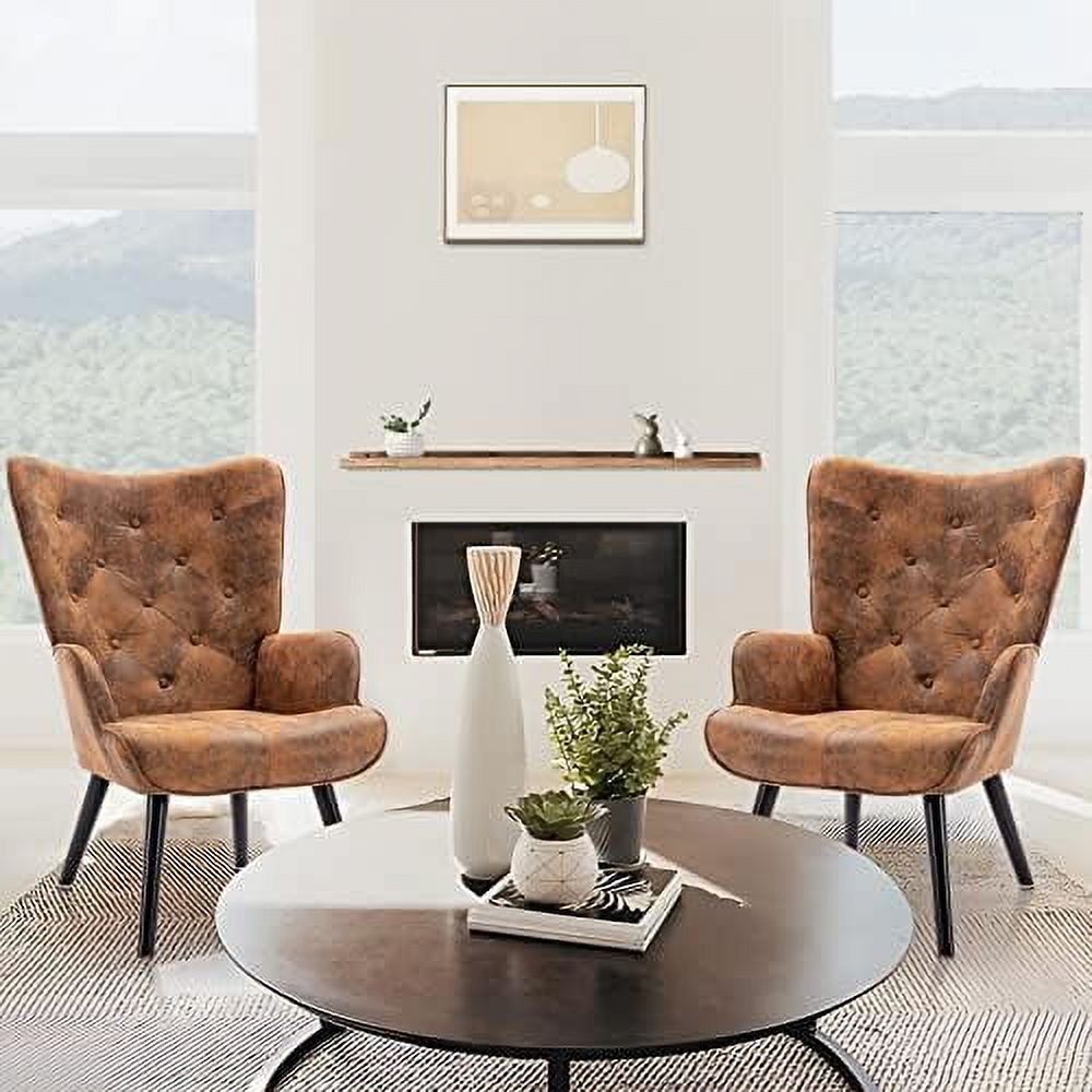 Microfiber Cushioned Wingback Armchairs Set D6502
