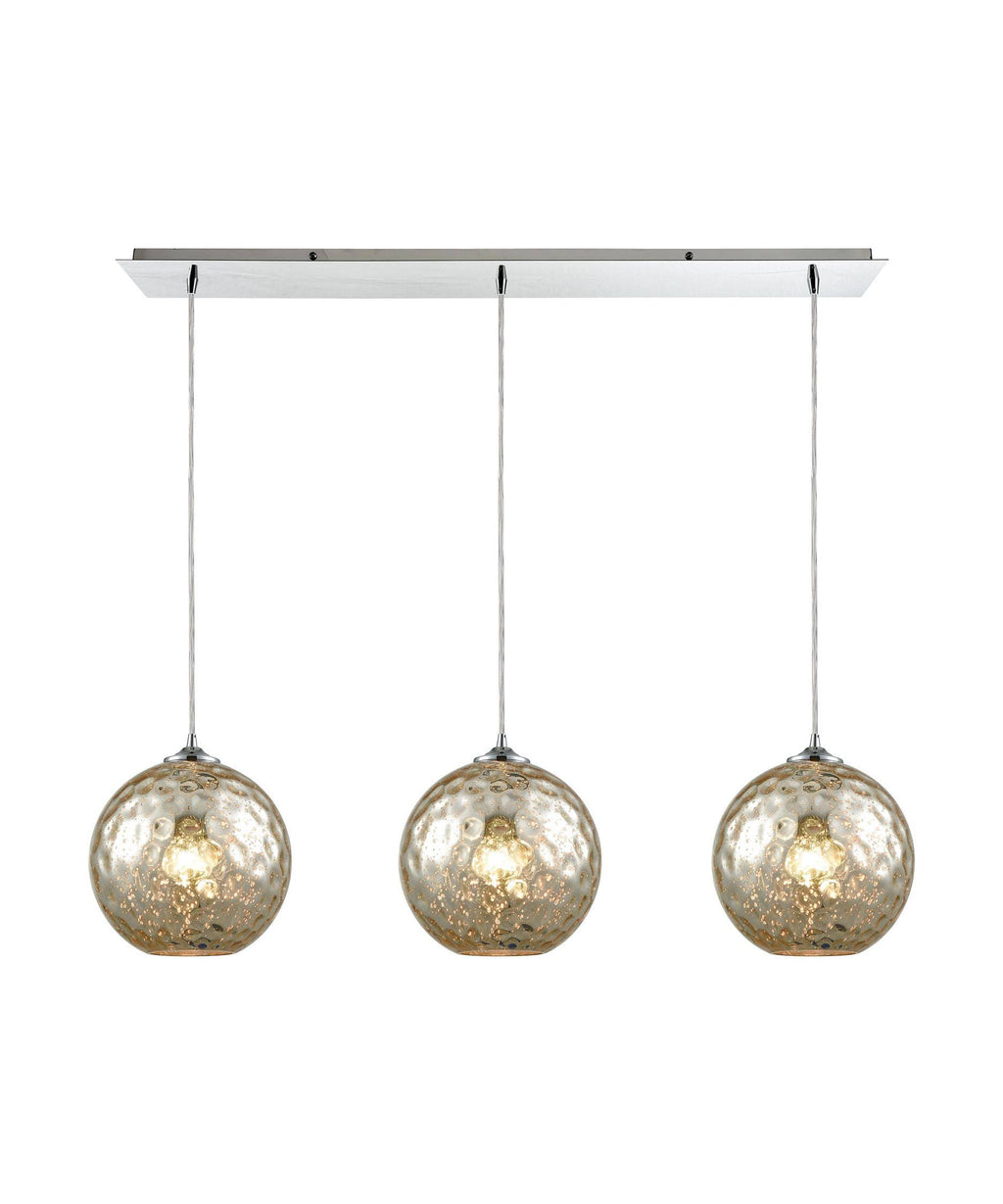 Polished Chrome 3 Light Linear Pan Fixture with Mercury Hammered Glass F640315