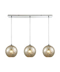 Polished Chrome 3 Light Linear Pan Fixture with Mercury Hammered Glass F640315