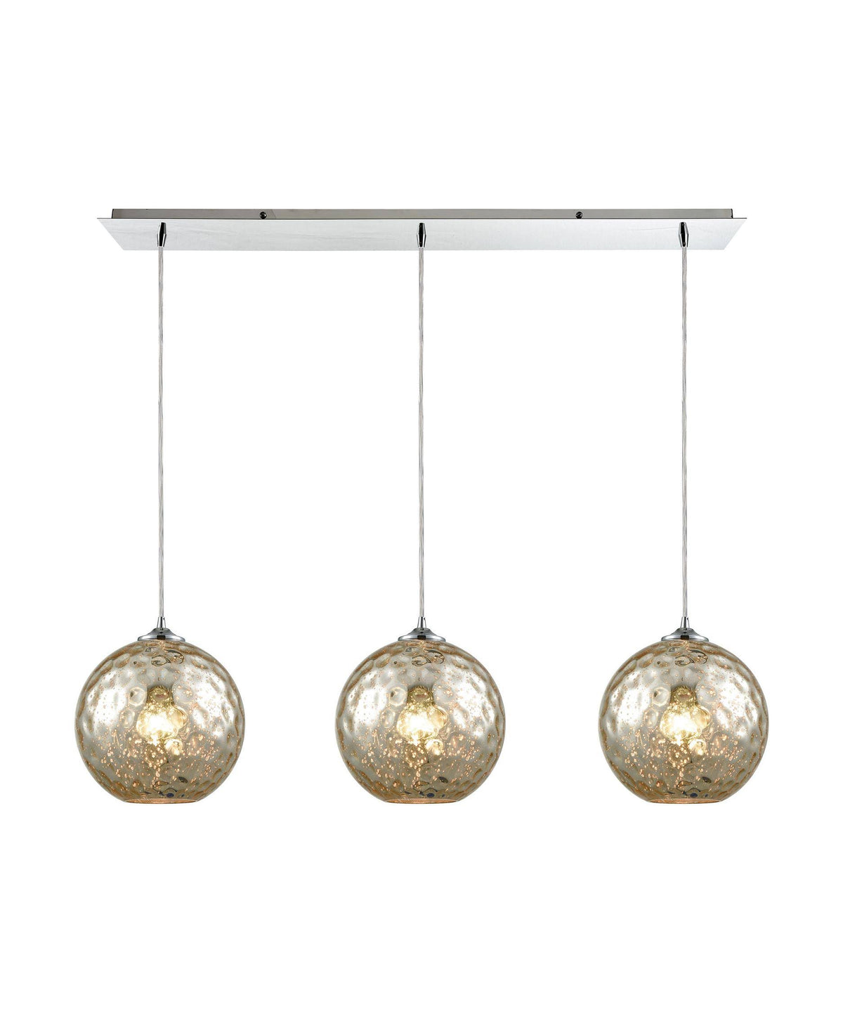 Polished Chrome 3 Light Linear Pan Fixture with Mercury Hammered Glass F640315