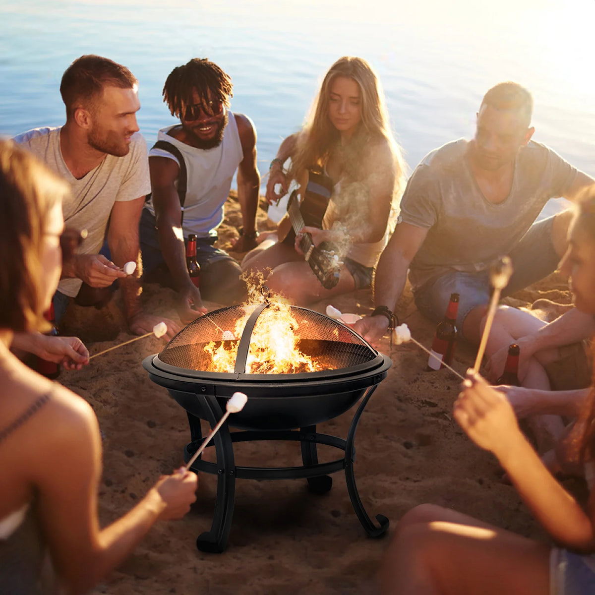 22 inch Portable Wood Burning Fire Pit with Spark Screen G85358