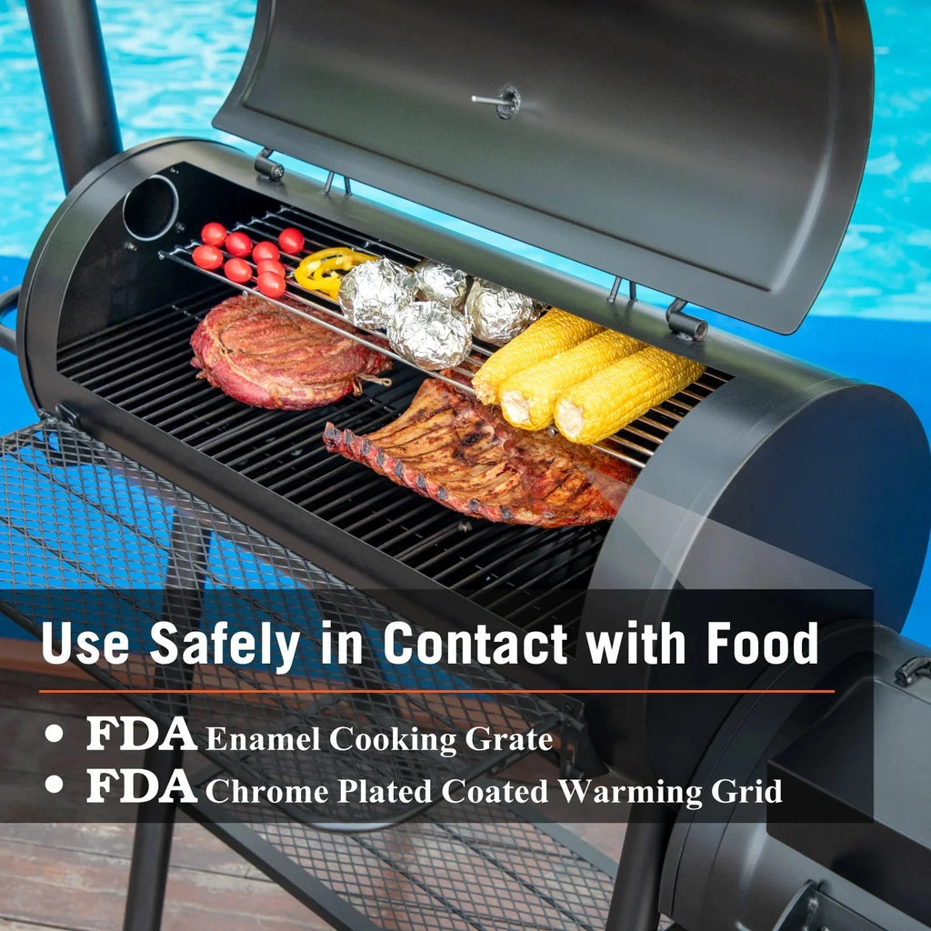 Charcoal Grill with Offset Smoker 941 sq.in. Extra Large BBQ Grill Black Z7099