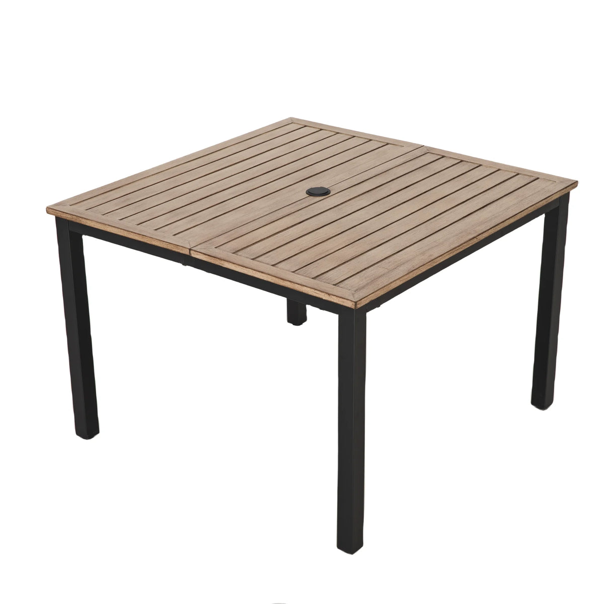 5-Piece Outdoor Patio Dining Set with High-Back Swivel Sling Chairs & Wood-Like Table, Black & Gray N82625