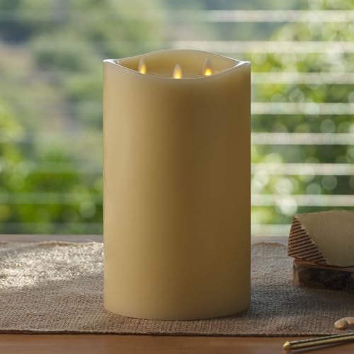 Tri-Flame Grand Flameless Candle 5.8" x 5.7" Moving Flame LED Candle Melted Top Unscented Real Wax Ivory J707103