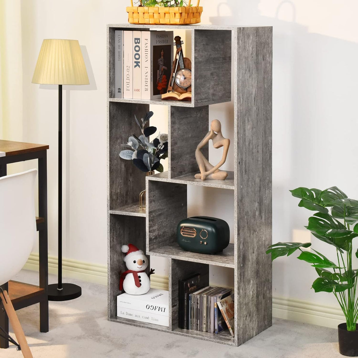 Grey 5-Tier Wooden Bookshelf J83084