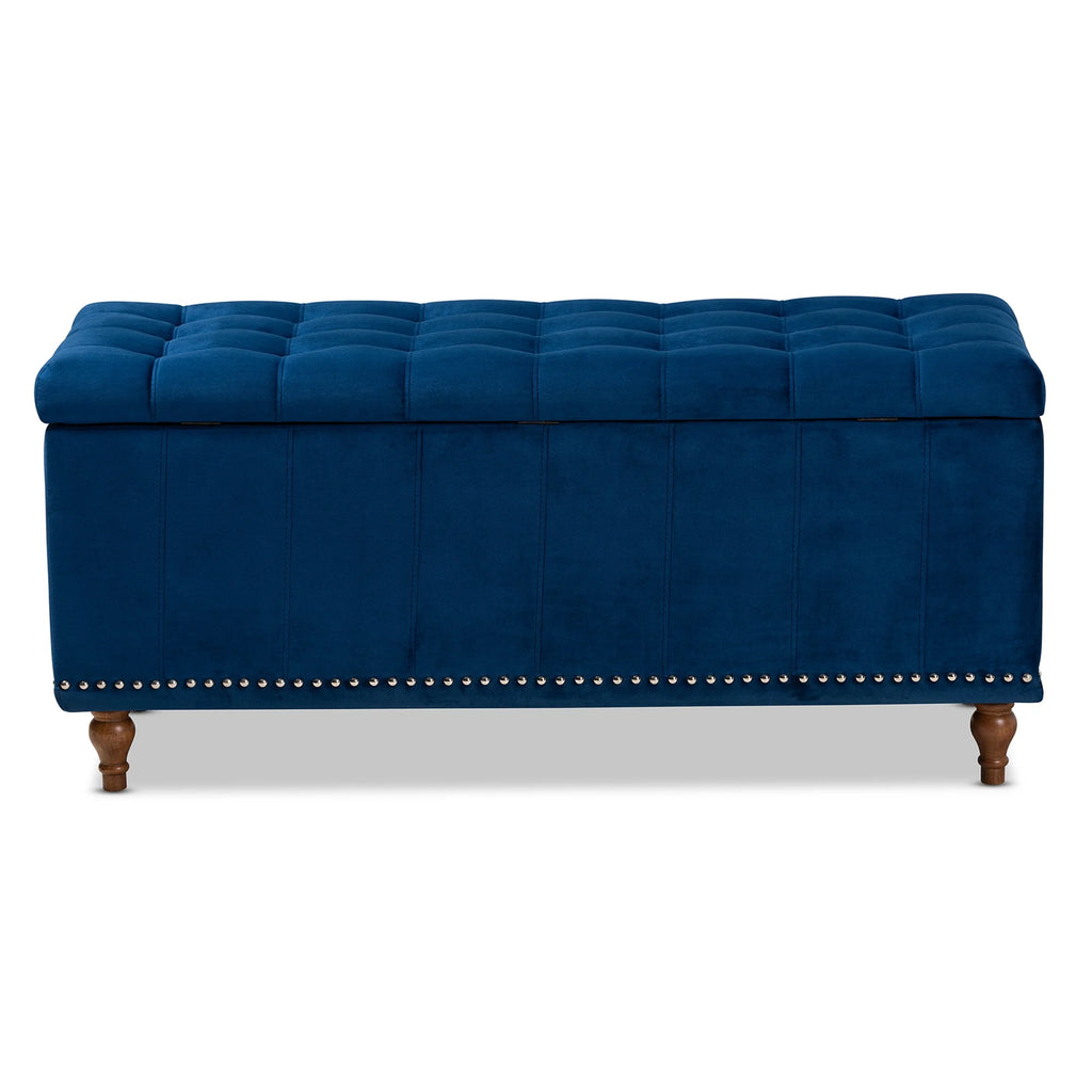 Navy Blue Velvet Button-Tufted Storage Ottoman Bench Y35639